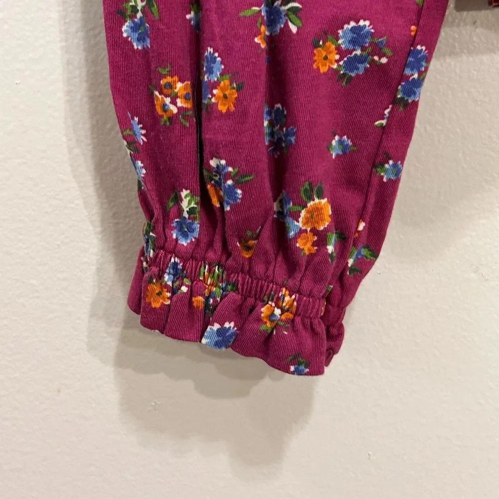 Polo Ralph Lauren‎ Girls Top Size 5 Burgundy Floral Smocked Square Neck Blouse
